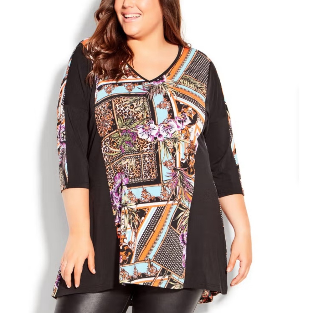 Avenue Black and Multicolor Floral Tunic